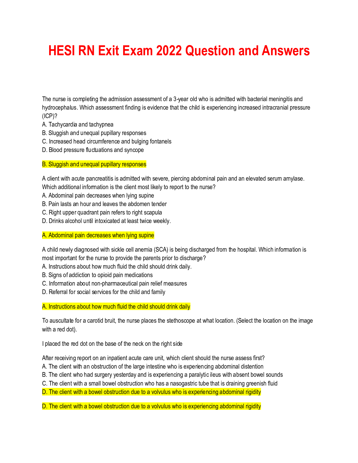 Preview image for HESI RN Exit Exam 2022 Question and Answers